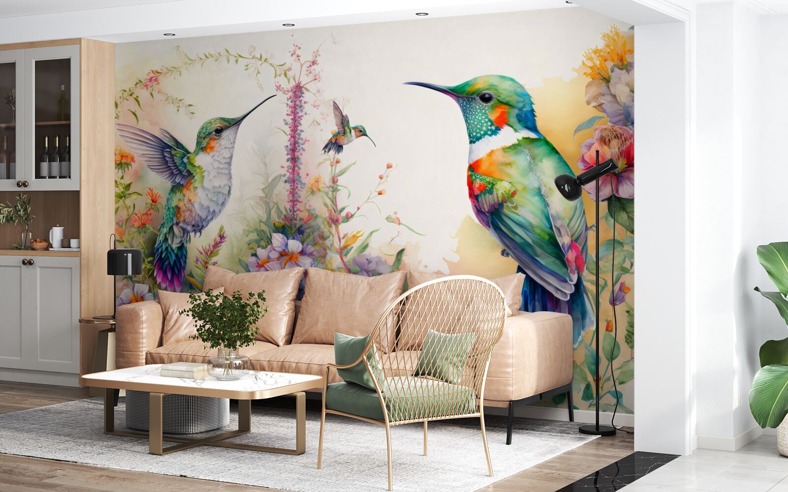 Fotobehang kolibries communiceren met kleuren