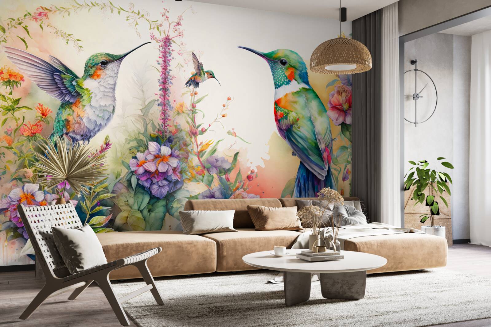 Fotobehang kolibries communiceren met kleuren