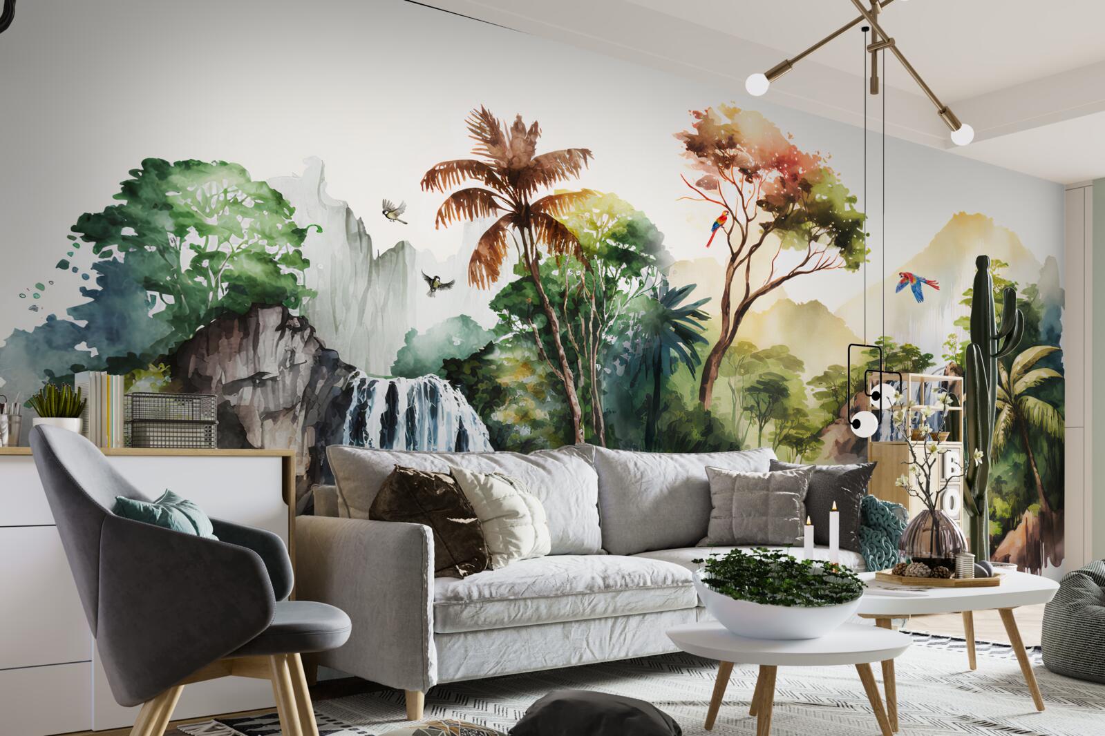 Fotobehang er zijn watervallen in het regenwoud