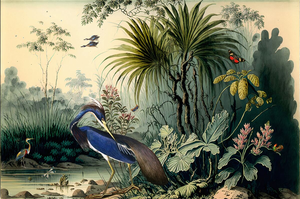 Fotobehang stilte bij de groene vijver