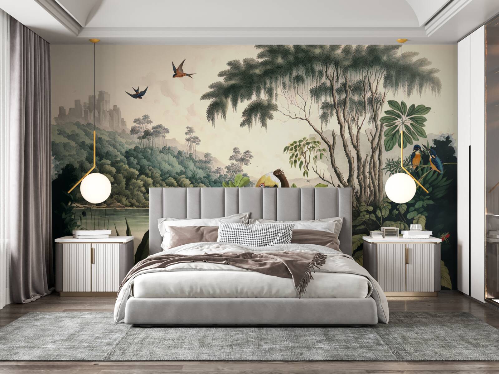 Fotobehang pelikaan zoekt voedsel in meerwater