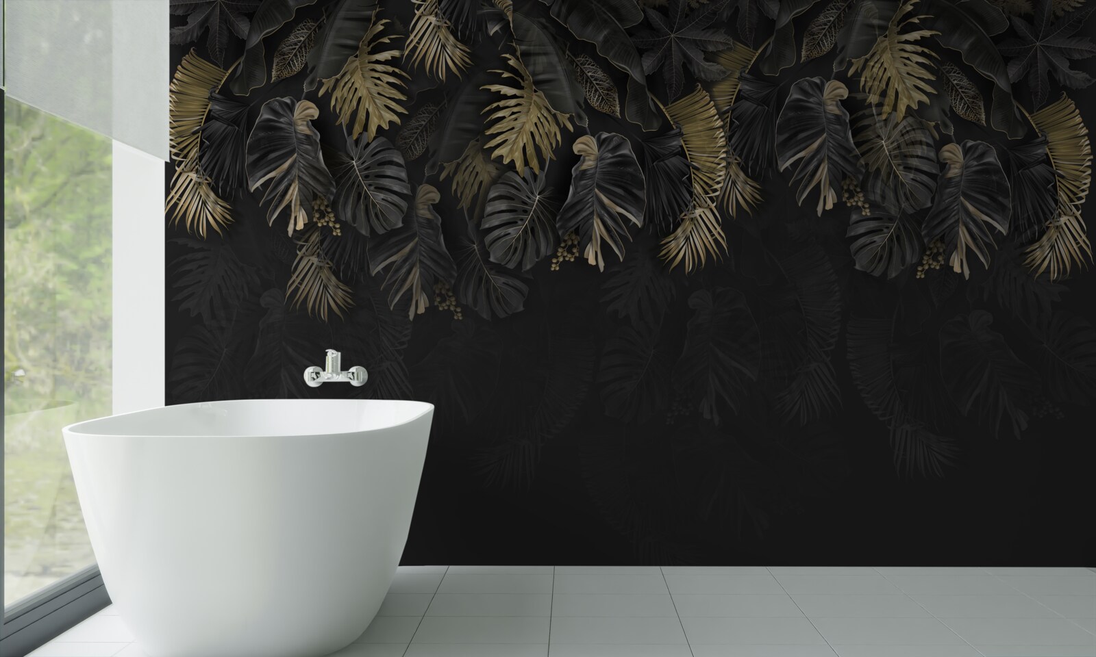 Fotobehang nachtvaren, geschilderd in gouden en groene tinten