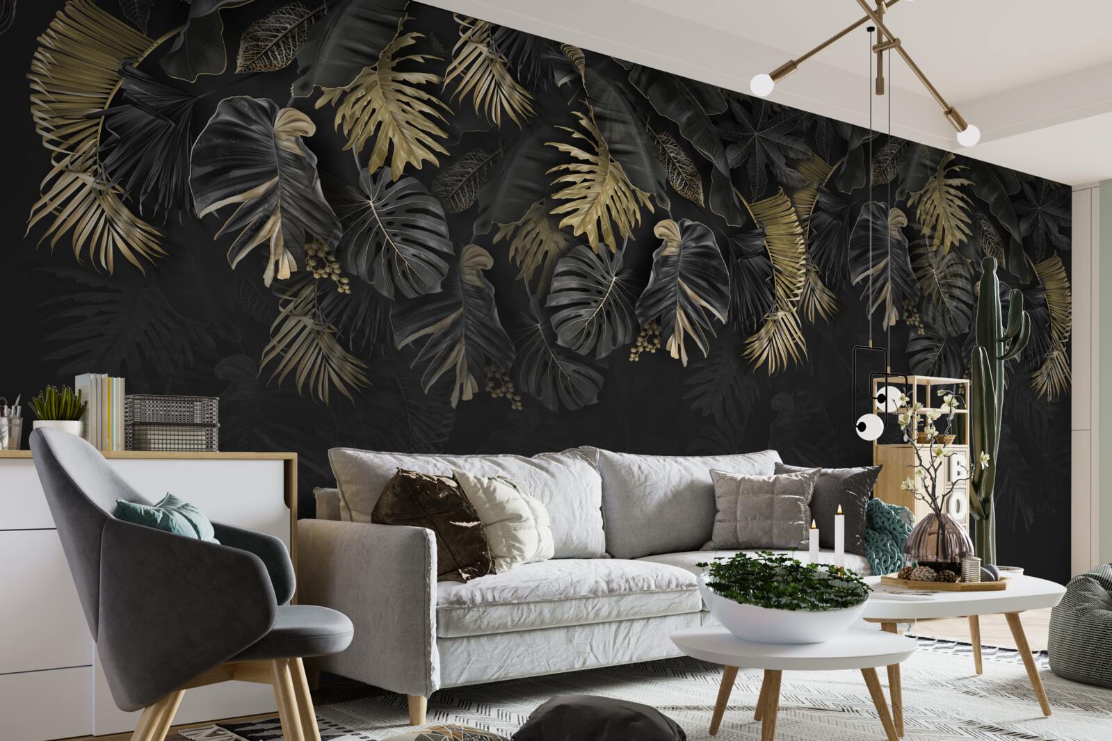 Fotobehang nachtvaren, geschilderd in gouden en groene tinten