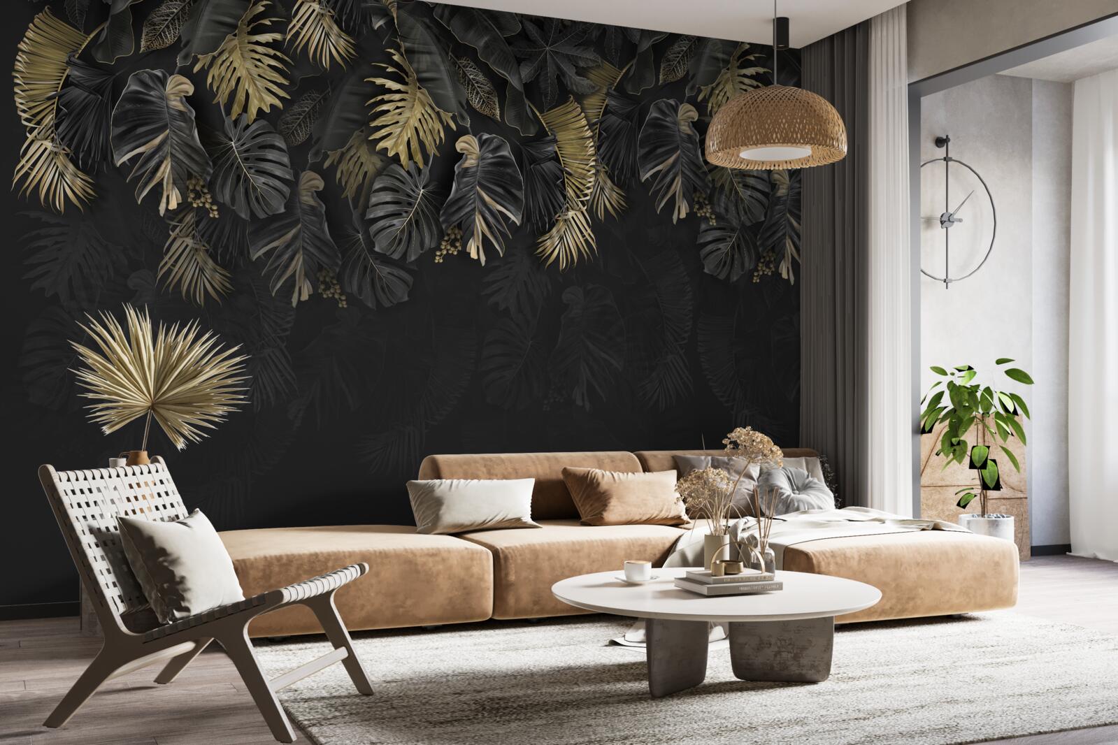 Fotobehang nachtvaren, geschilderd in gouden en groene tinten