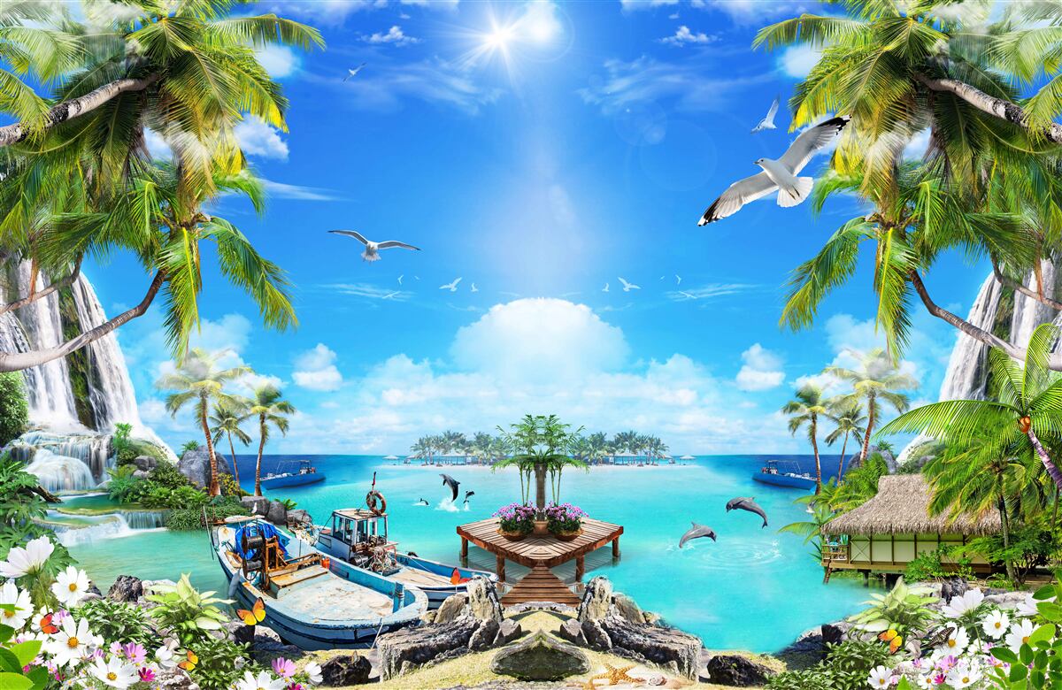 Fotobehang schepen aan de kusten van de tropen