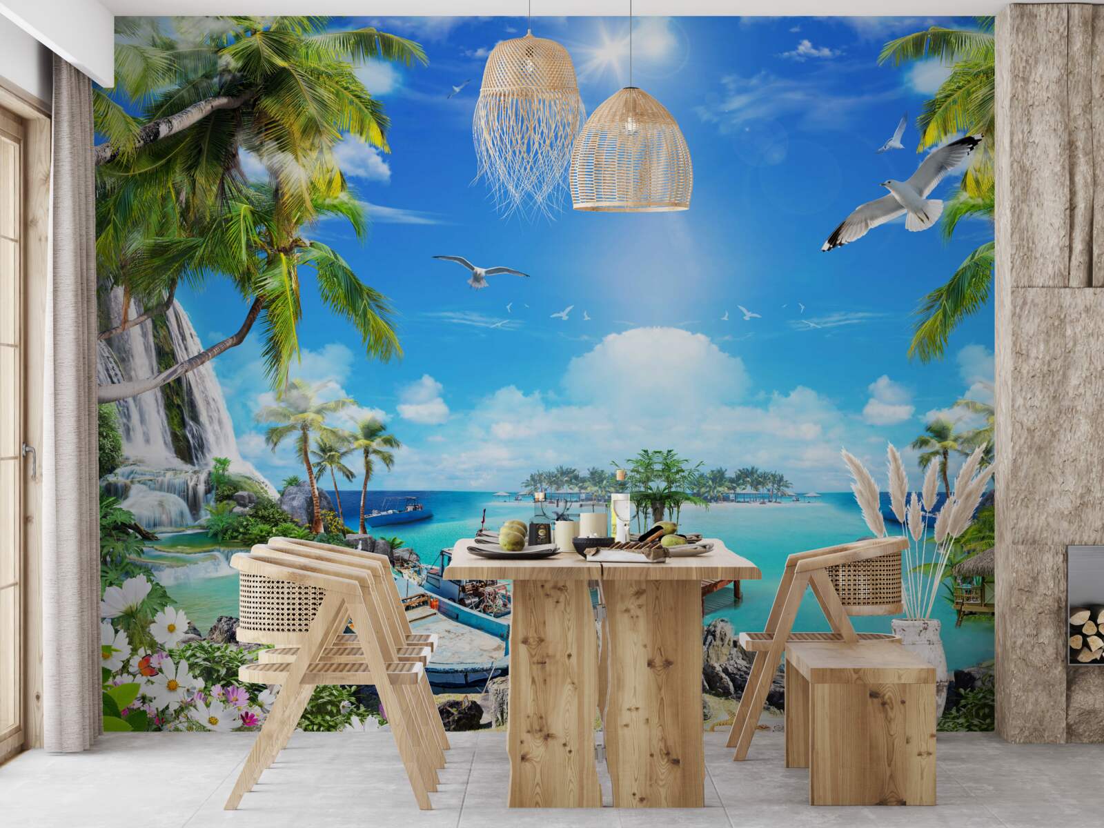 Fotobehang schepen aan de kusten van de tropen