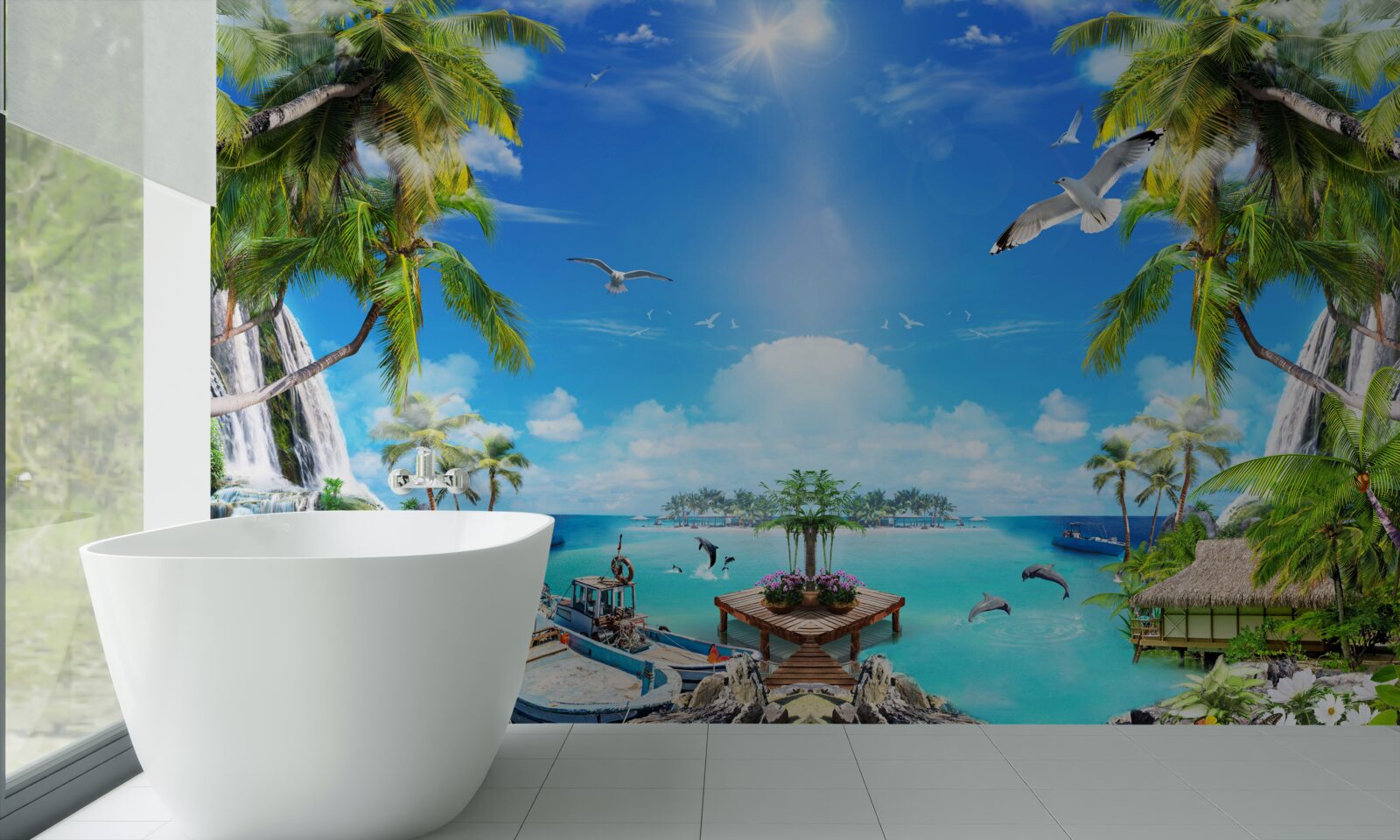 Fotobehang schepen aan de kusten van de tropen