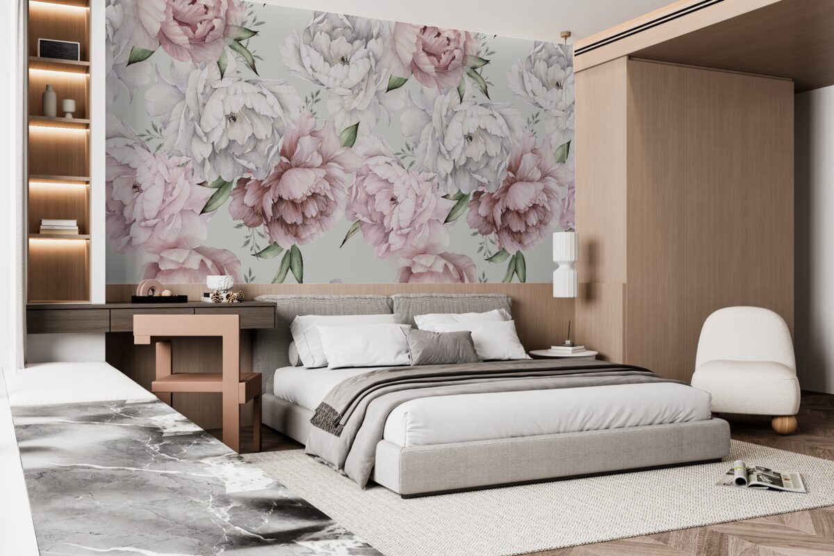 Fotobehang prachtige pioenrozen in witte en roze tinten