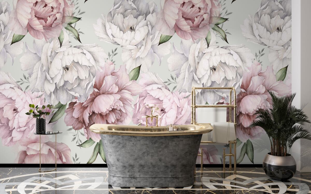 Fotobehang prachtige pioenrozen in witte en roze tinten