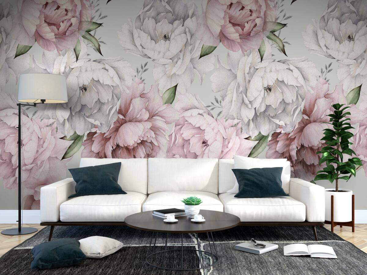 Fotobehang prachtige pioenrozen in witte en roze tinten