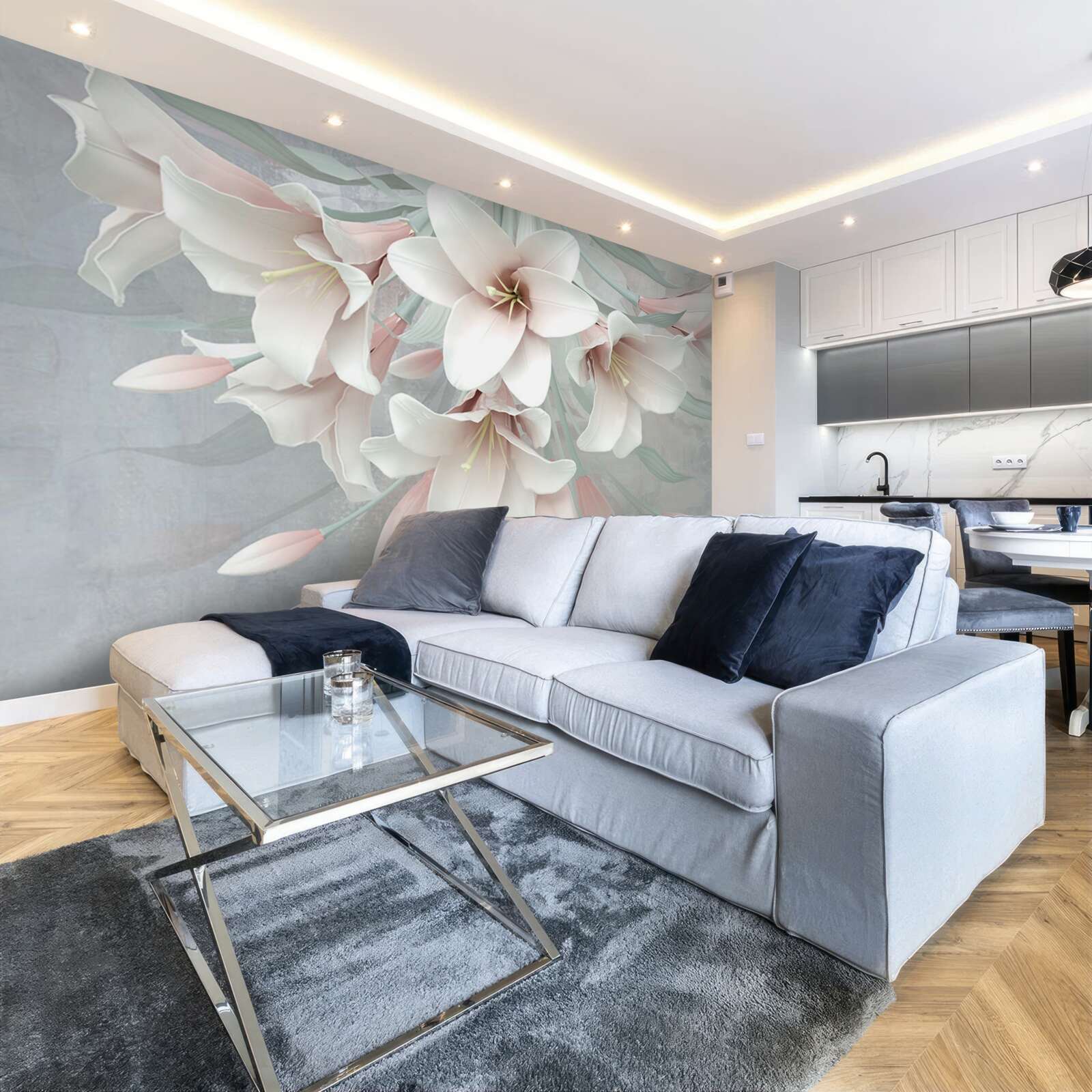 Fotobehang compositie van heldere lelies