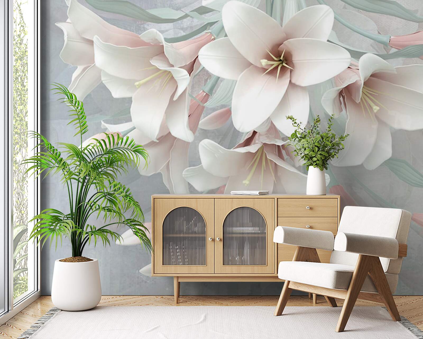 Fotobehang compositie van heldere lelies