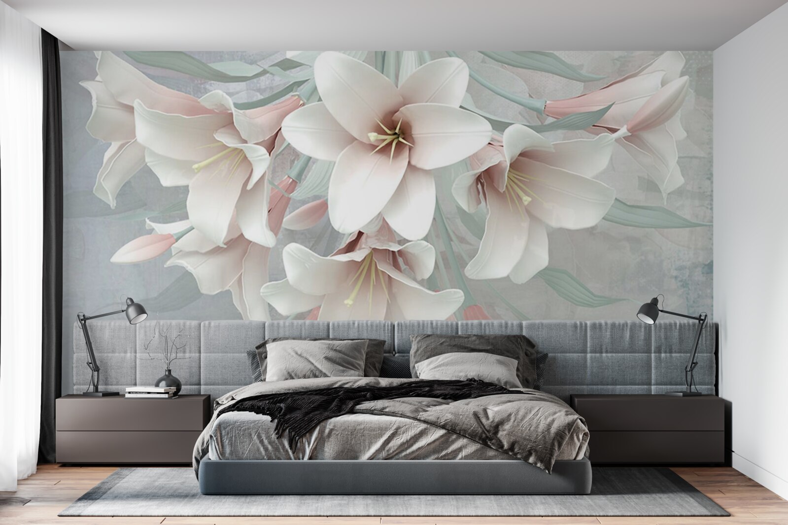 Fotobehang compositie van heldere lelies