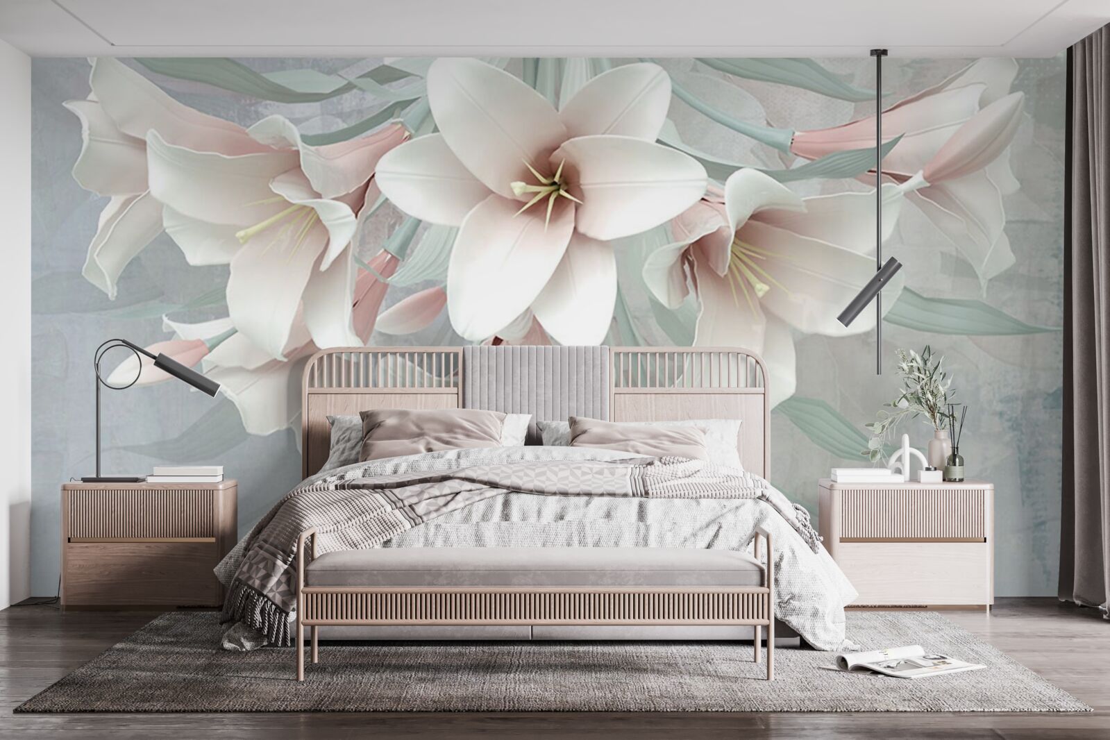 Fotobehang compositie van heldere lelies