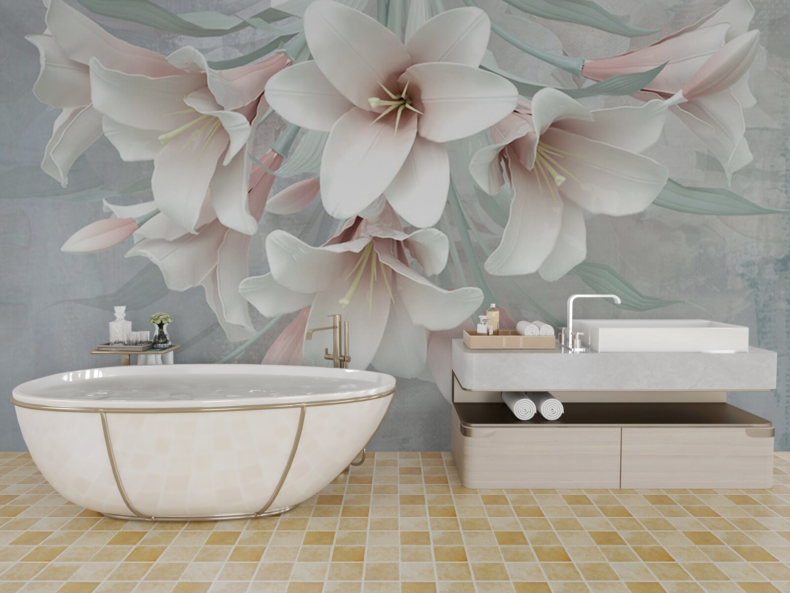 Fotobehang compositie van heldere lelies