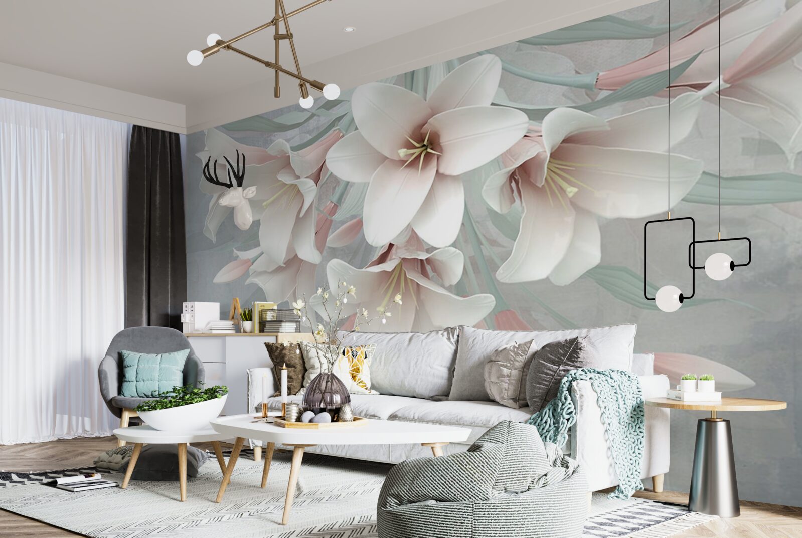 Fotobehang compositie van heldere lelies