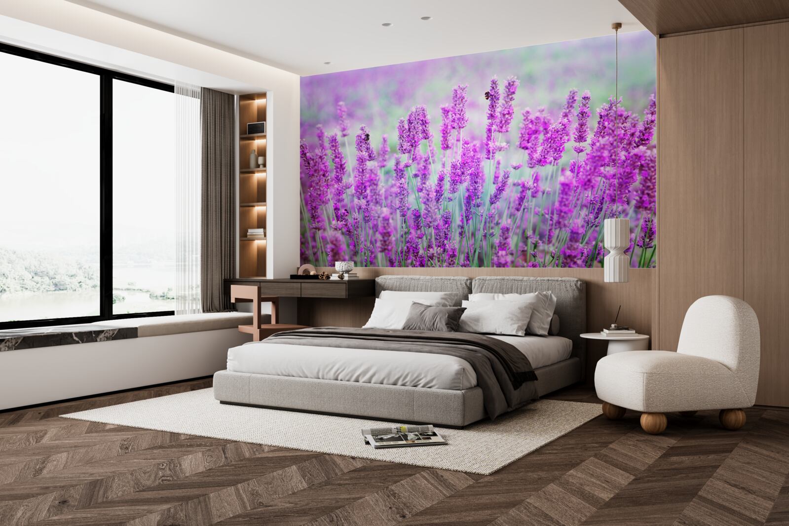 Fotobehang veld met lavendelbloemen