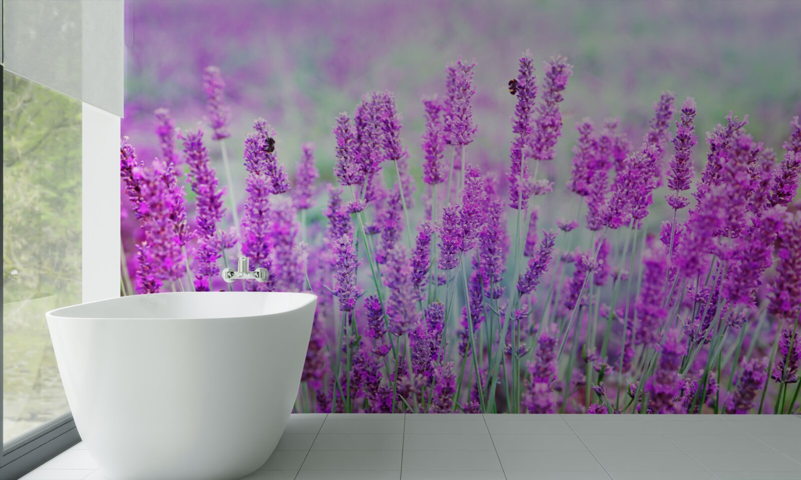 Fotobehang veld met lavendelbloemen