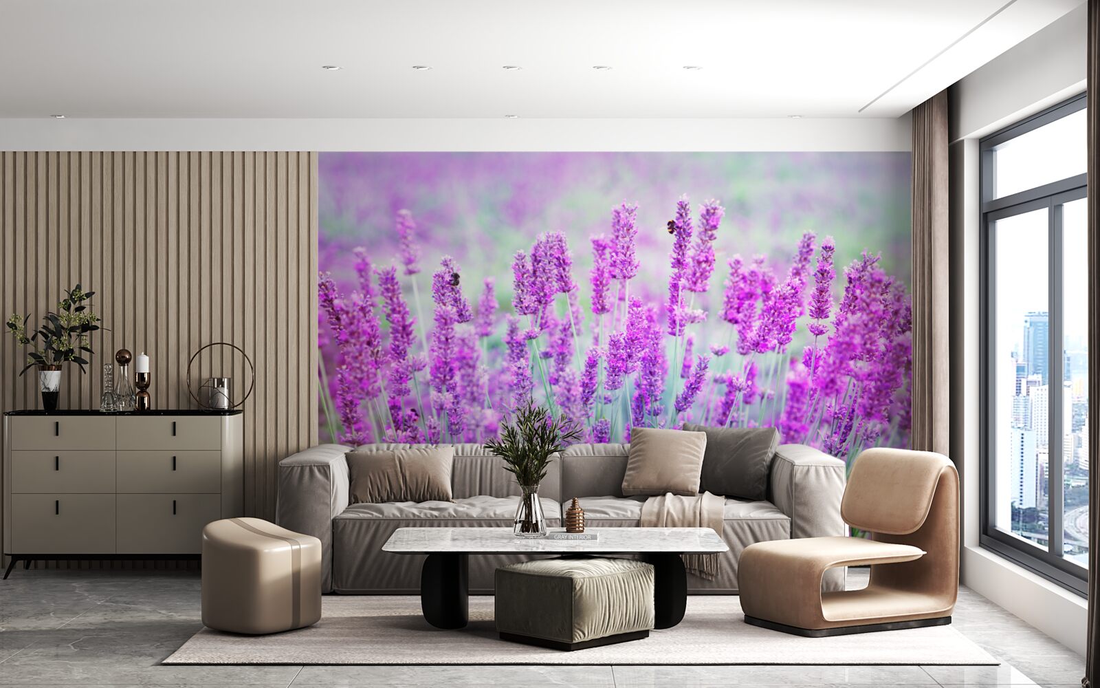 Fotobehang veld met lavendelbloemen