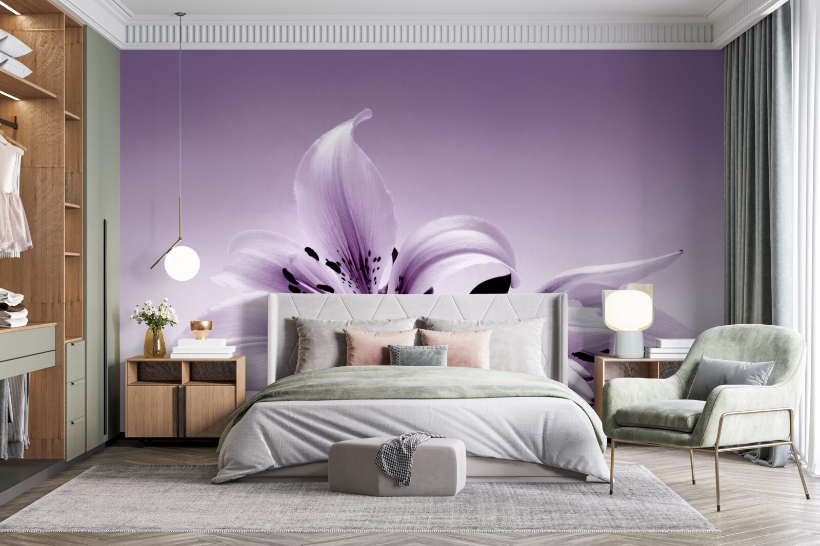 Fotobehang subtiele paarse geïsoleerde lelie