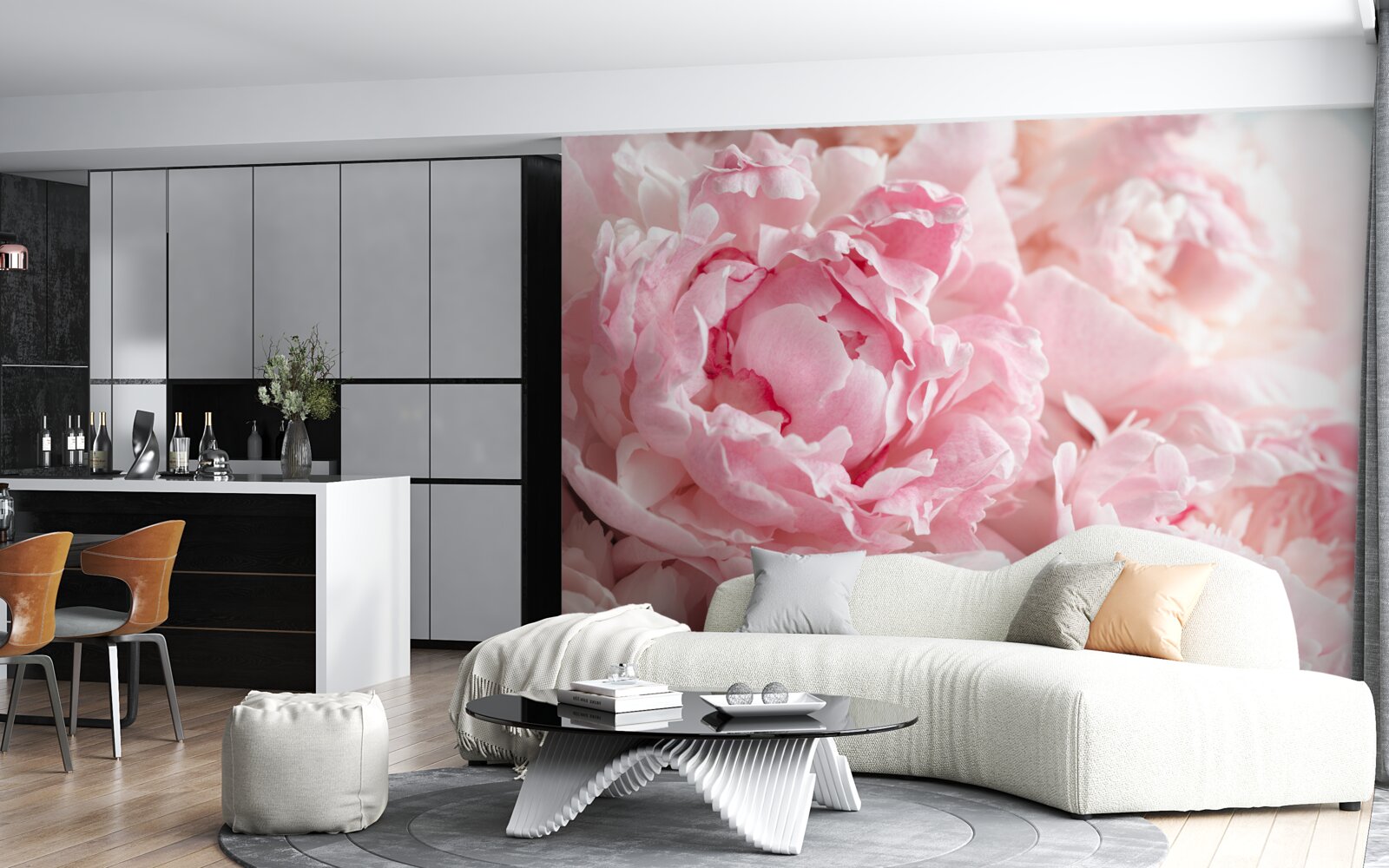 Fotobehang boeket pioenrozen in een delicate roze tint