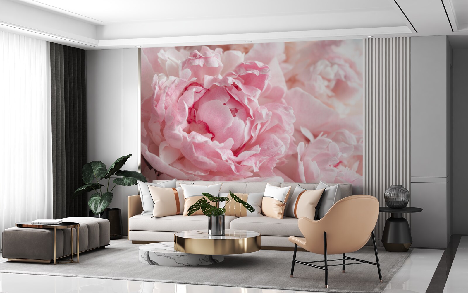 Fotobehang boeket pioenrozen in een delicate roze tint