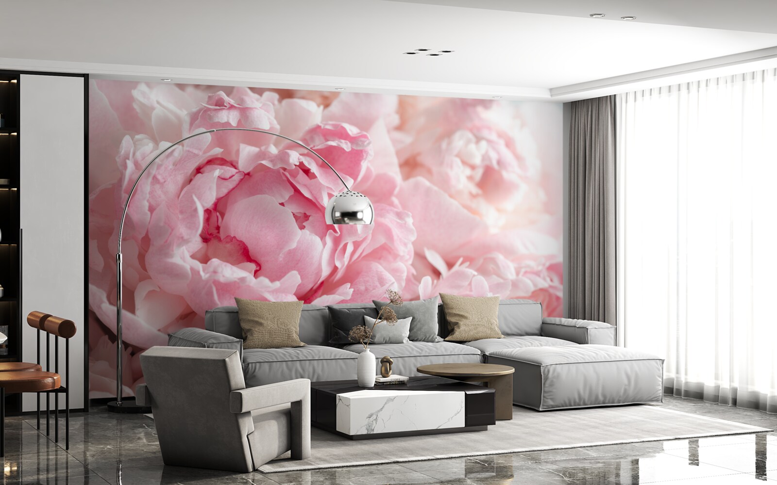 Fotobehang boeket pioenrozen in een delicate roze tint