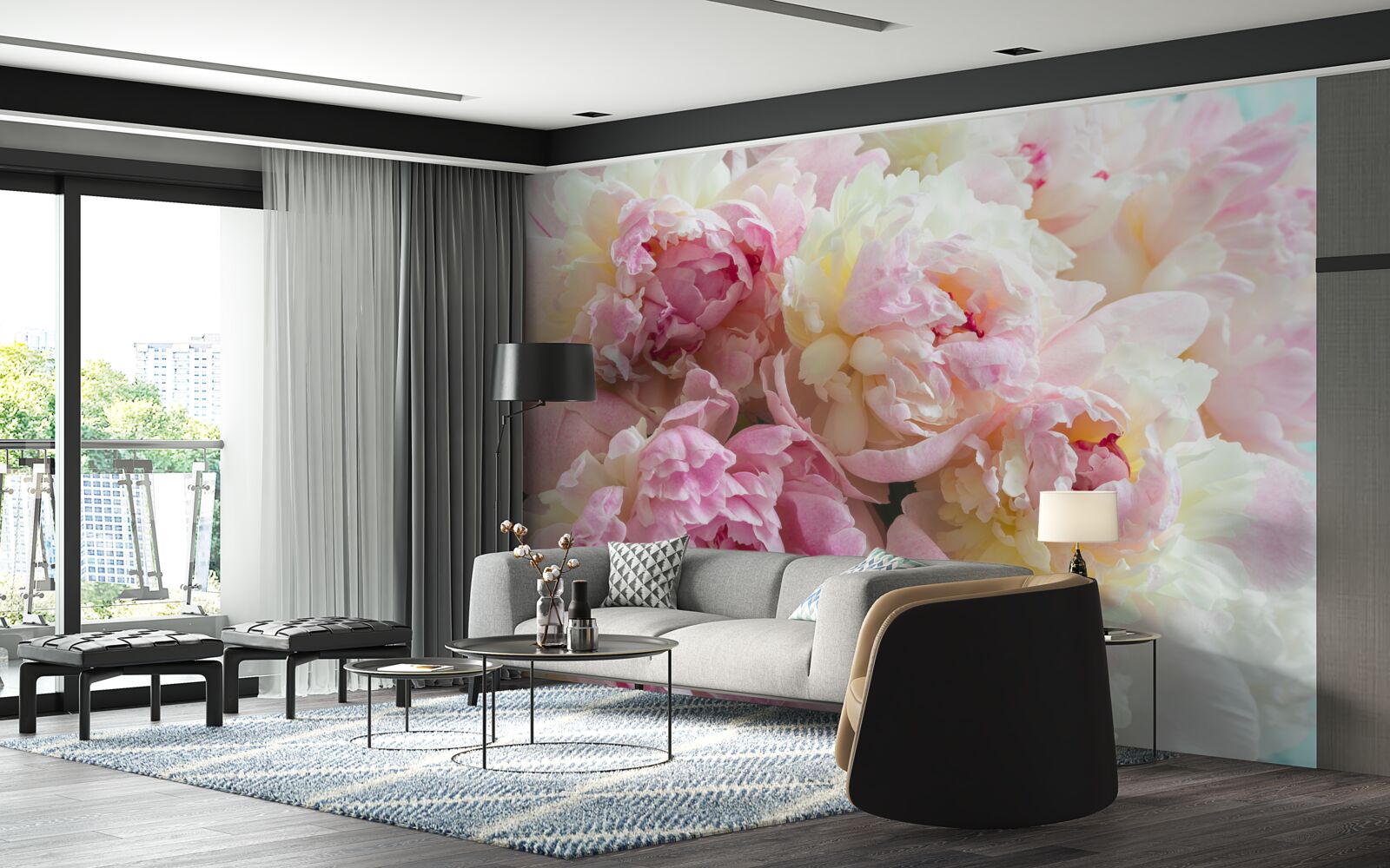 Fotobehang tere pioenrozen in roze tinten