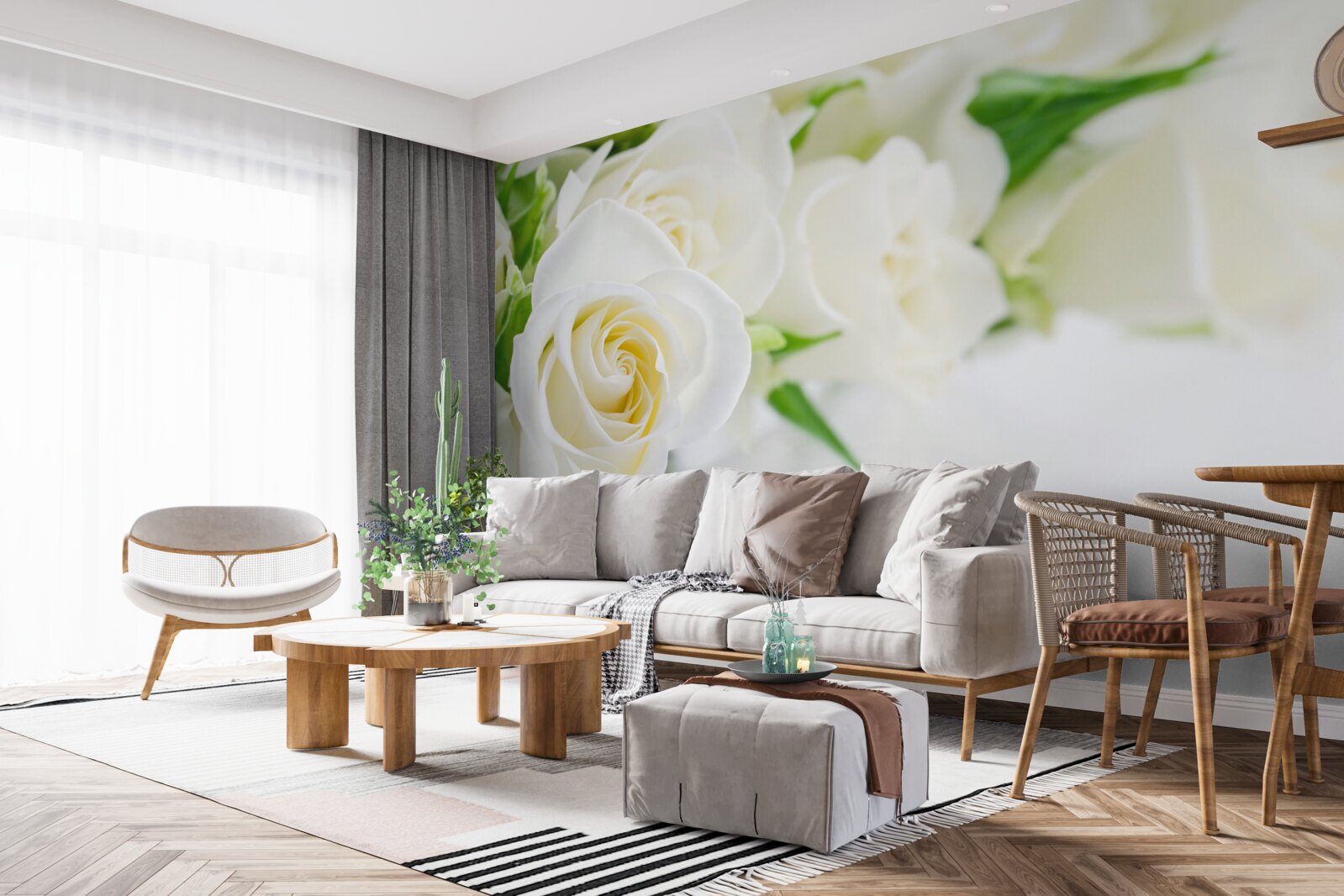 Fotobehang witte roos op sneeuwwitte achtergrond