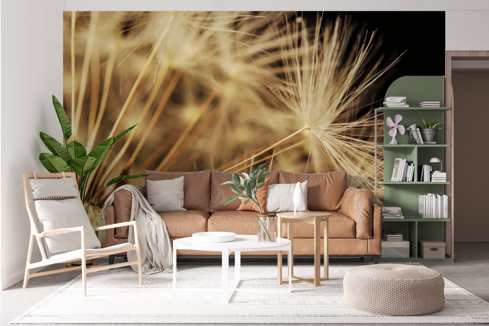 Fotobehang paardenbloemen zijn wit op een zwarte achtergrond