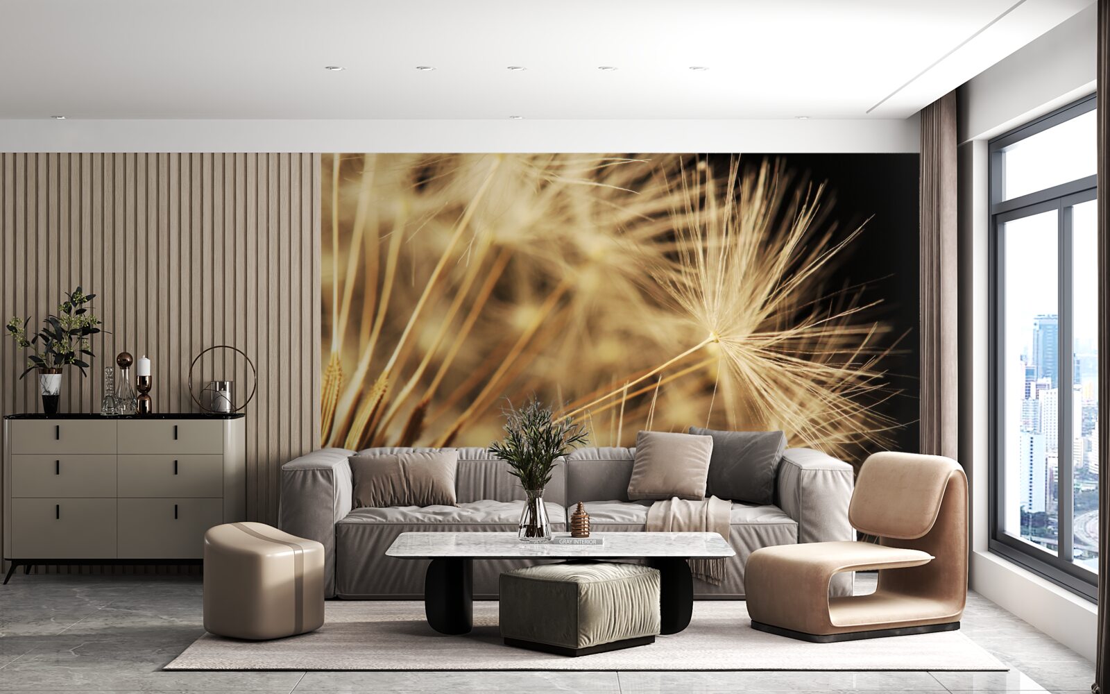 Fotobehang paardenbloemen zijn wit op een zwarte achtergrond