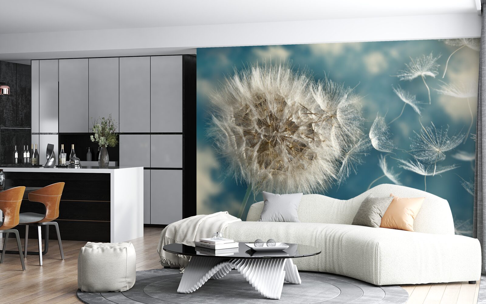 Fotobehang vlucht paardebloempitten zwevend in de lucht