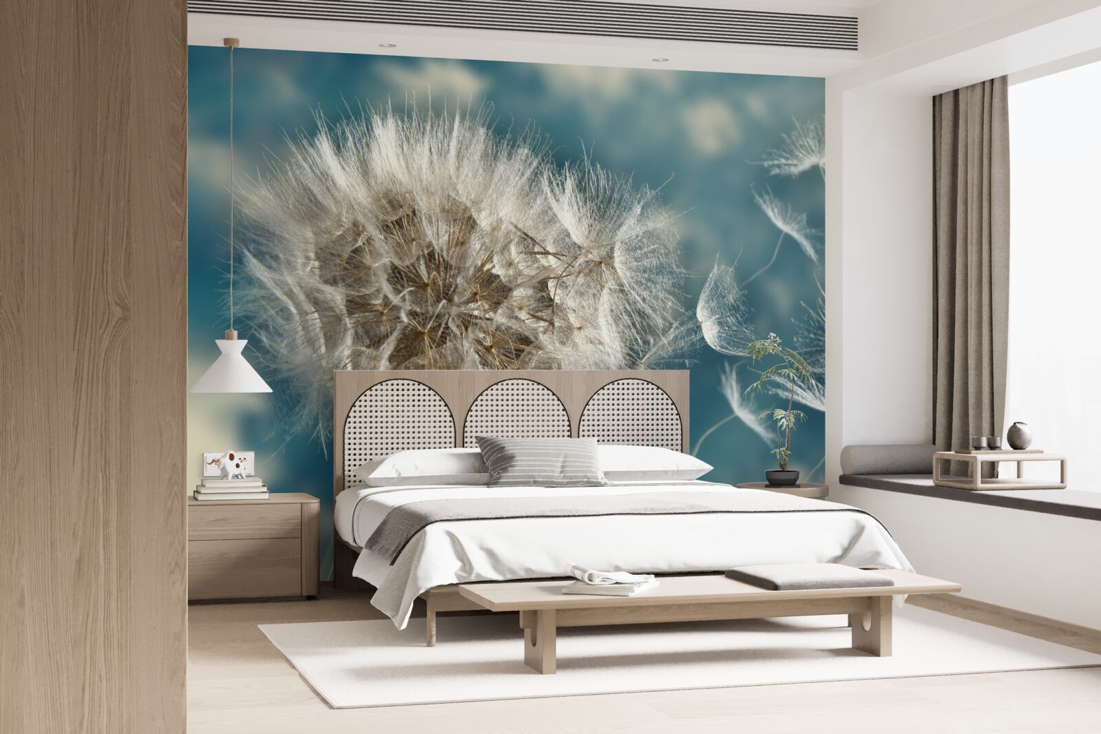 Fotobehang vlucht paardebloempitten zwevend in de lucht