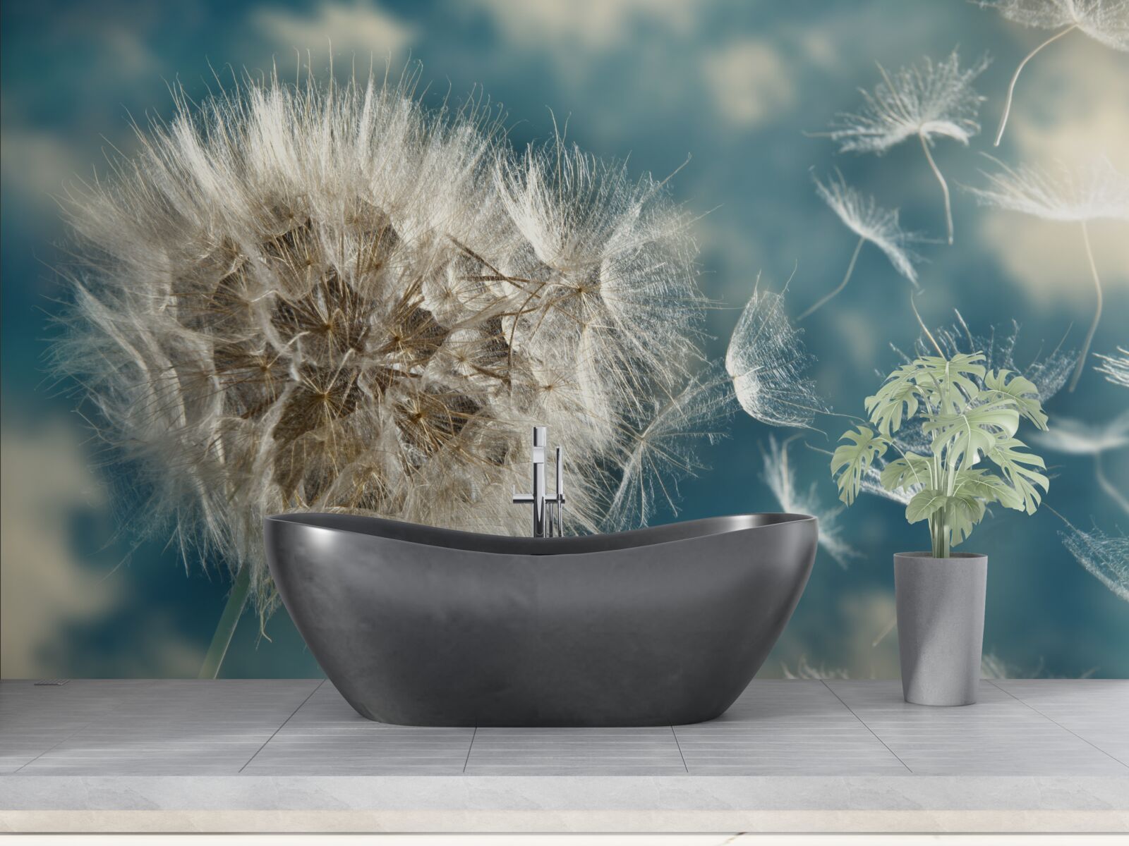 Fotobehang vlucht paardebloempitten zwevend in de lucht