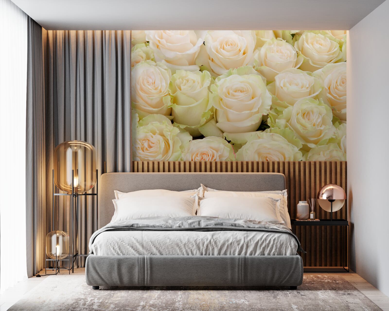 Fotobehang samenvatting van delicate beige bloemen