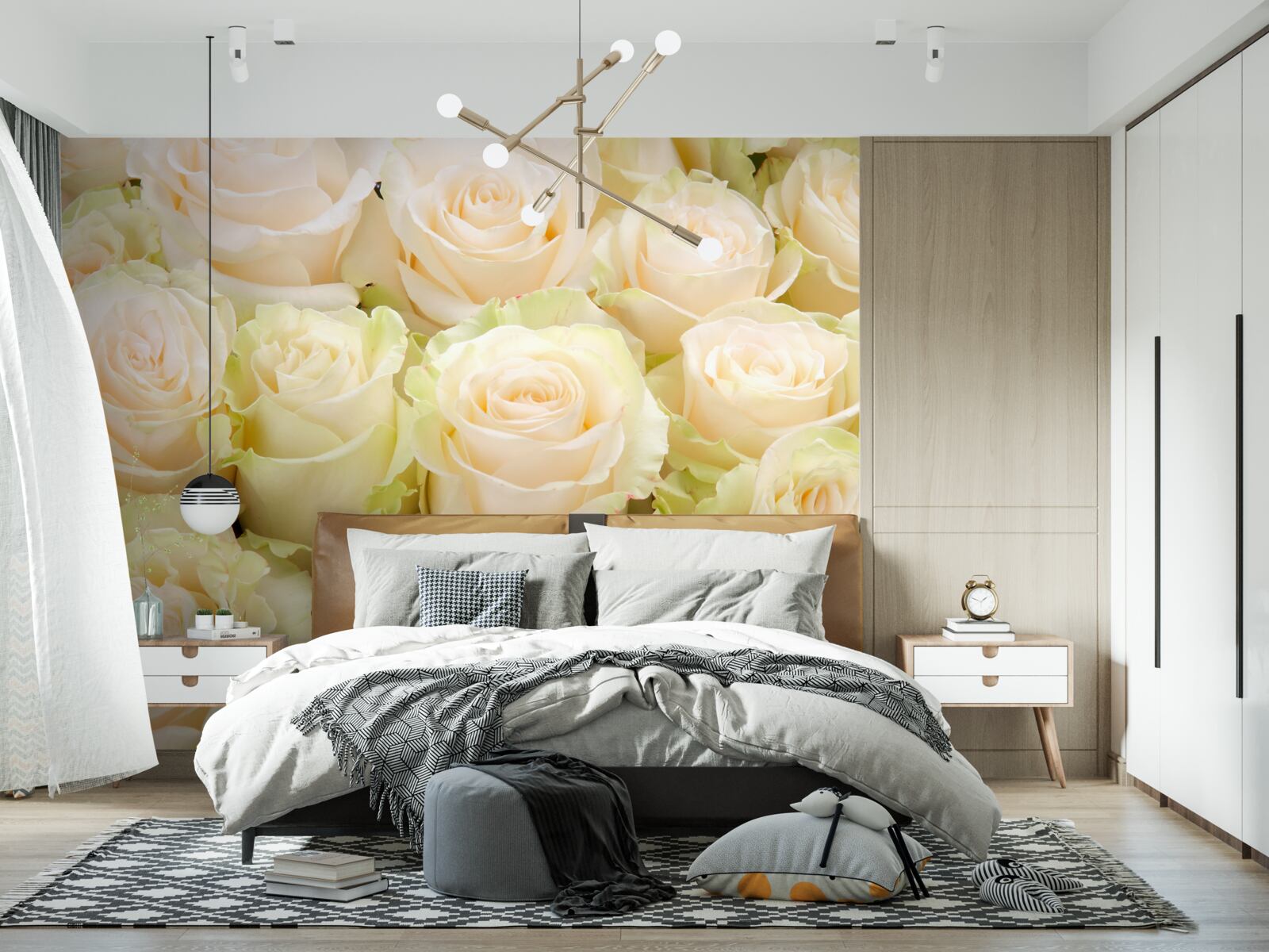 Fotobehang samenvatting van delicate beige bloemen