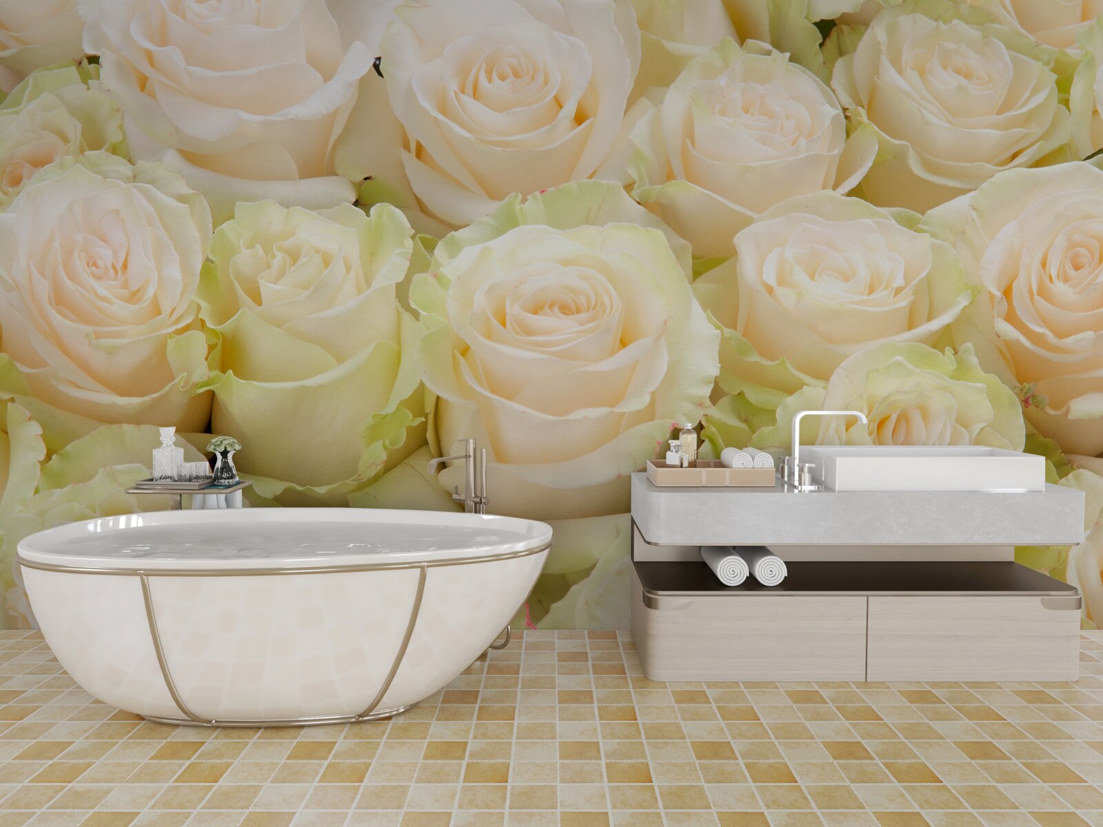 Fotobehang samenvatting van delicate beige bloemen