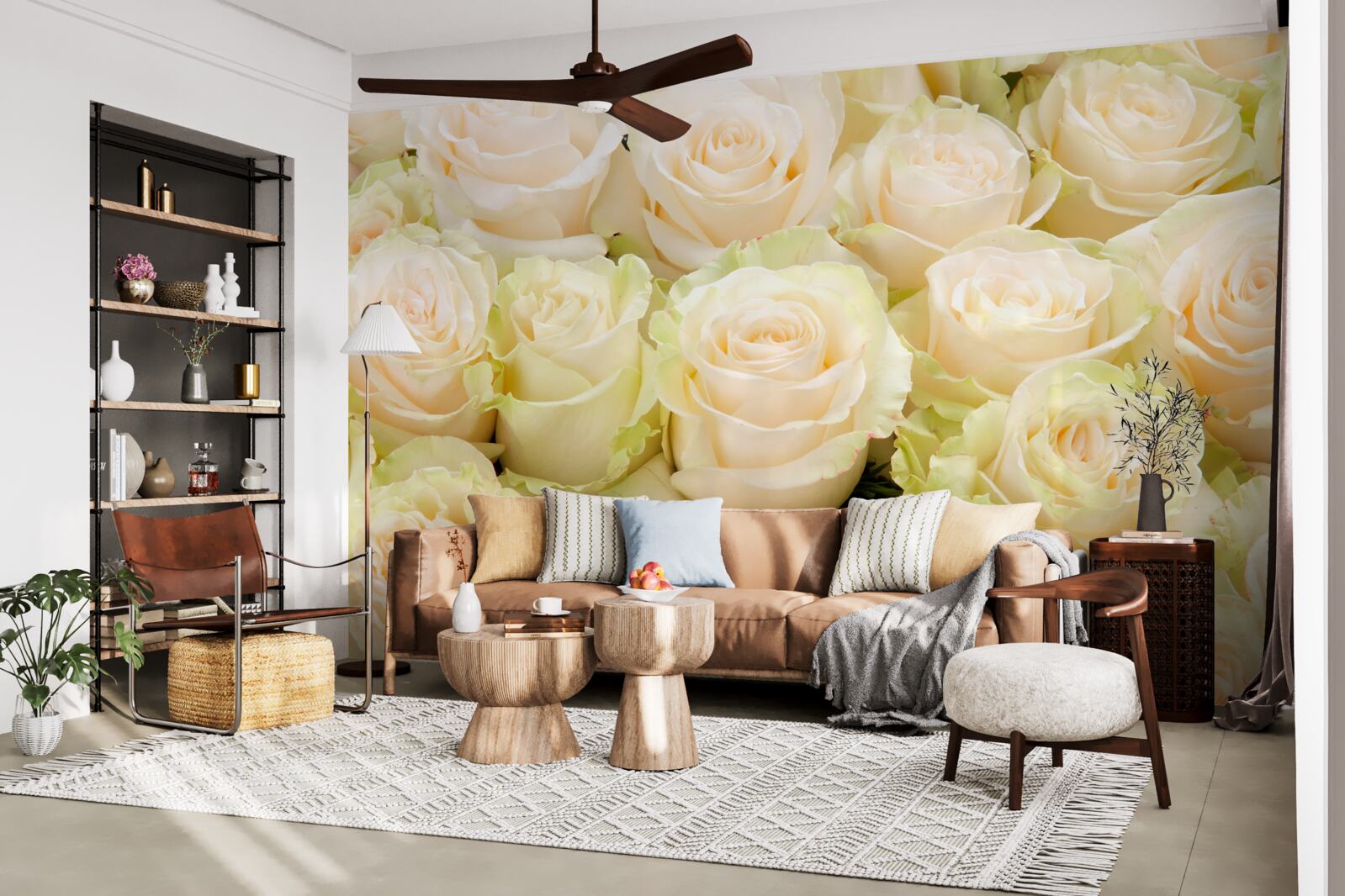 Fotobehang samenvatting van delicate beige bloemen