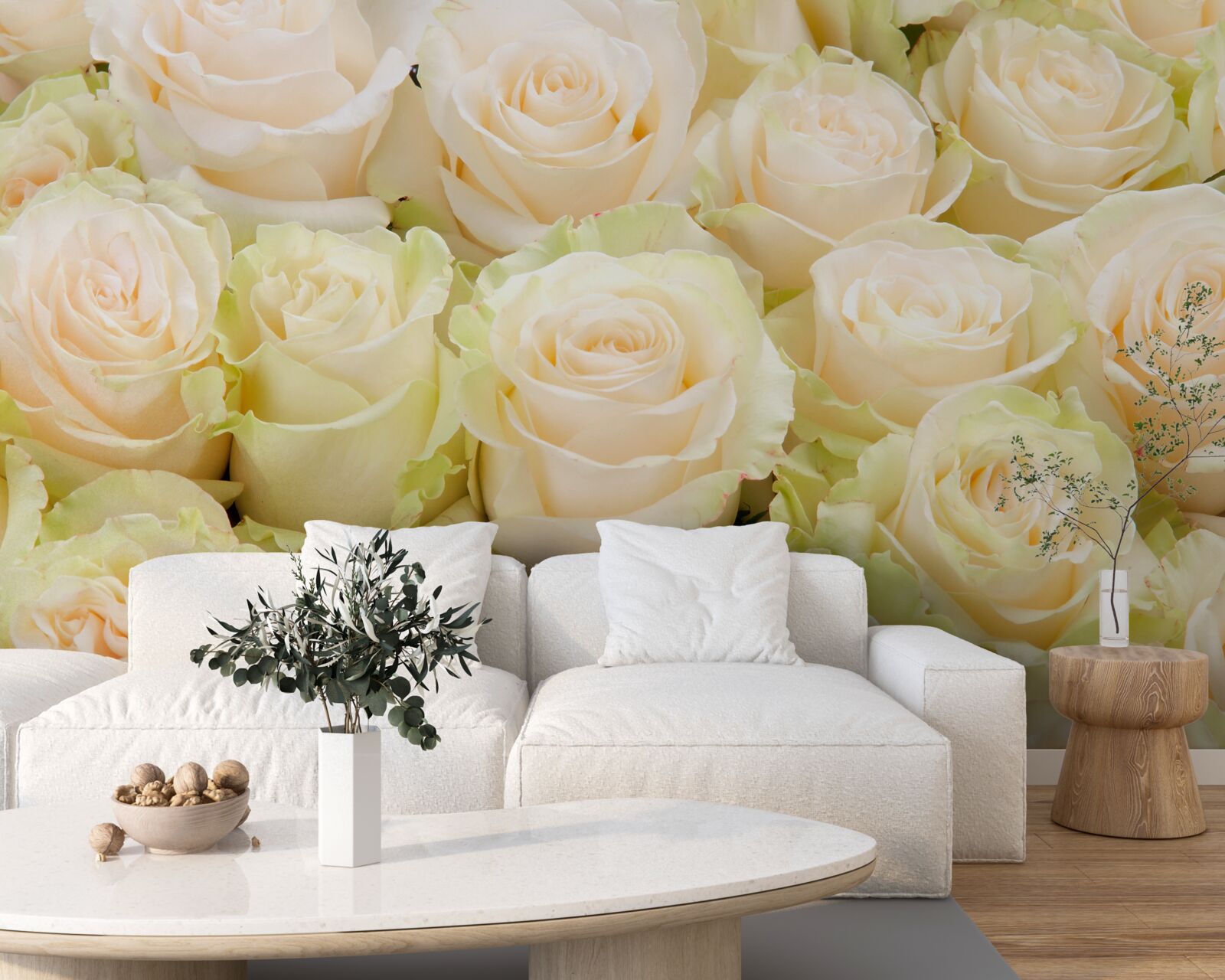 Fotobehang samenvatting van delicate beige bloemen