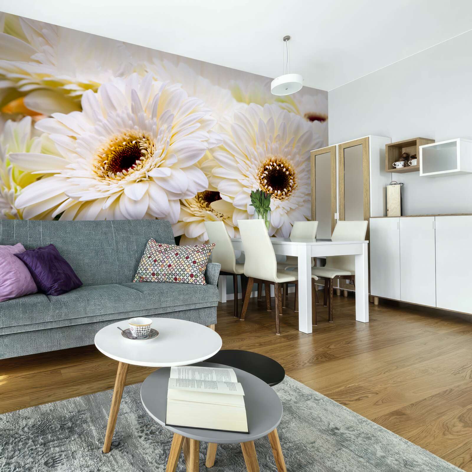 Fotobehang verzameling sneeuwwitte gerbera's