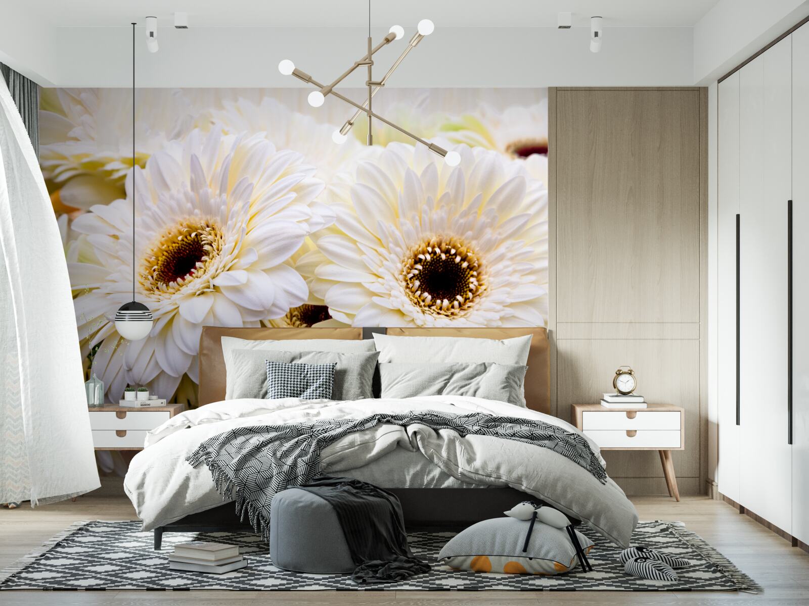 Fotobehang verzameling sneeuwwitte gerbera's