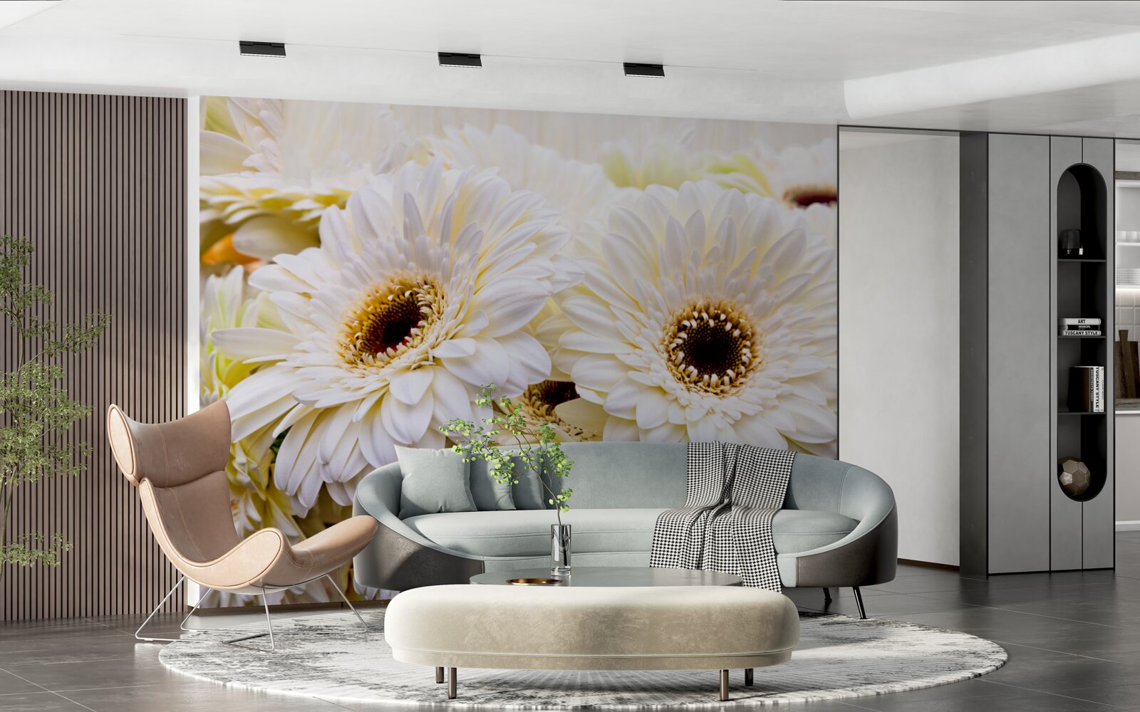 Fotobehang verzameling sneeuwwitte gerbera's