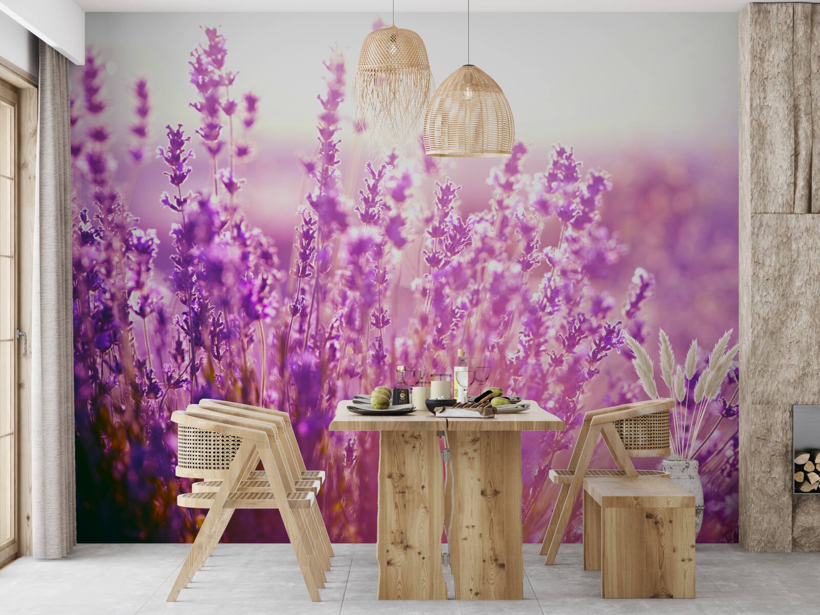 Fotobehang lavendelbloemen bij zonsopgang