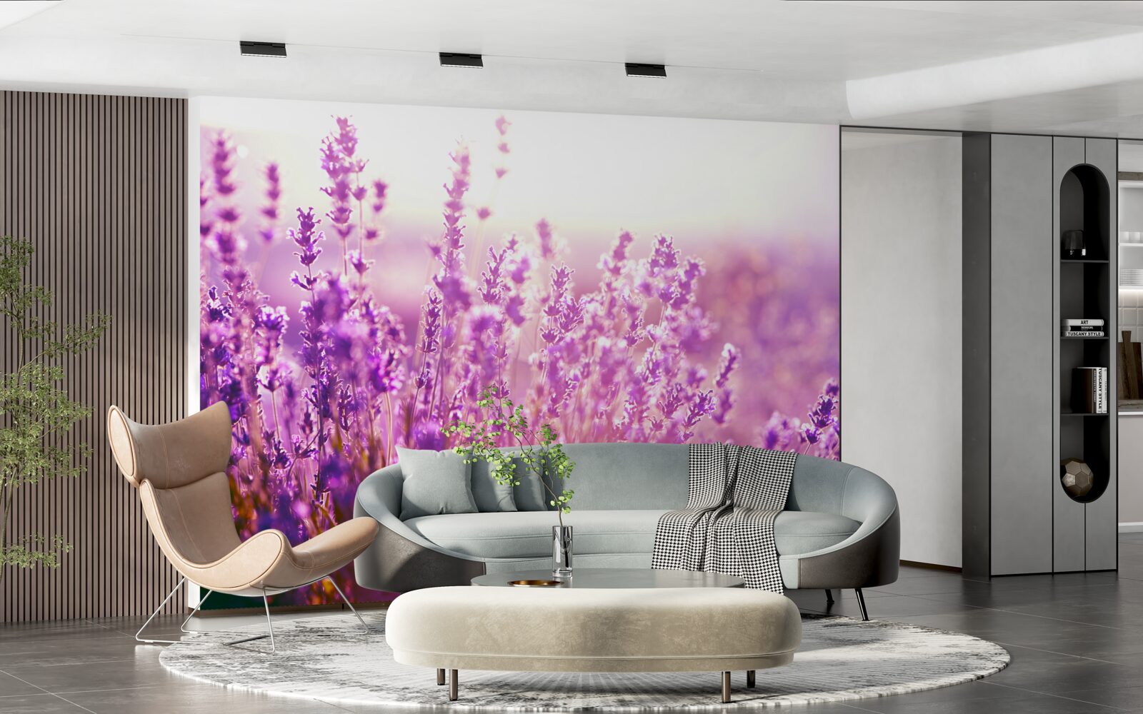 Fotobehang lavendelbloemen bij zonsopgang