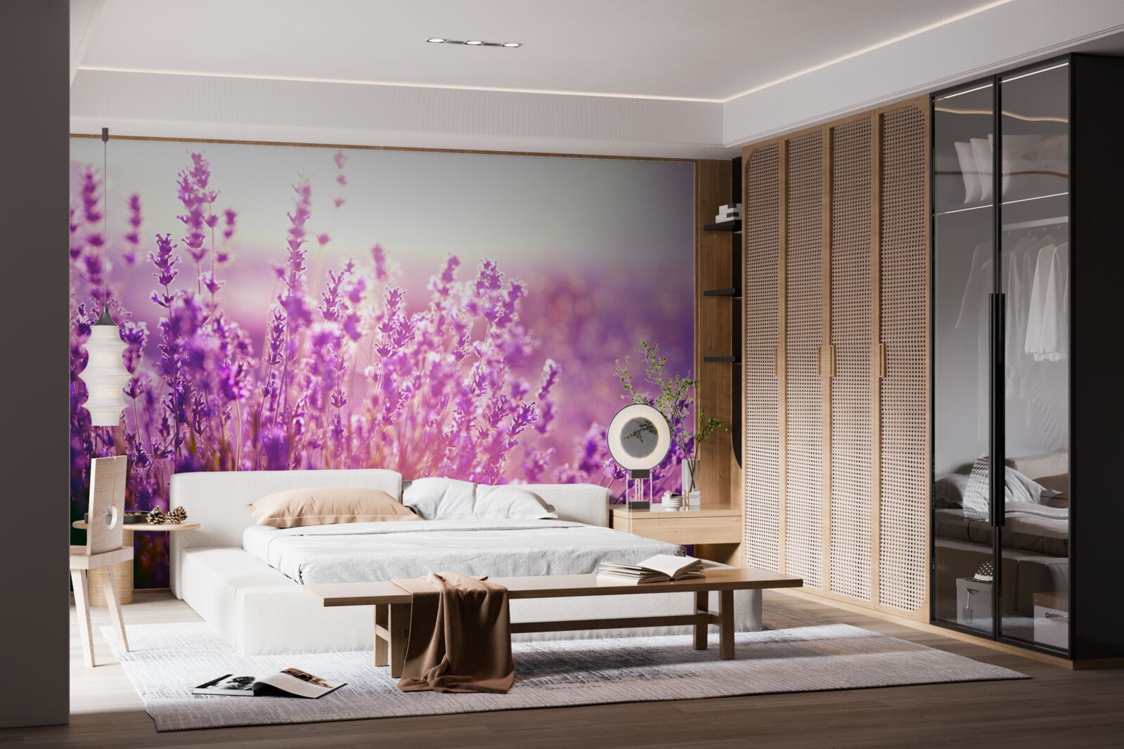 Fotobehang lavendelbloemen bij zonsopgang