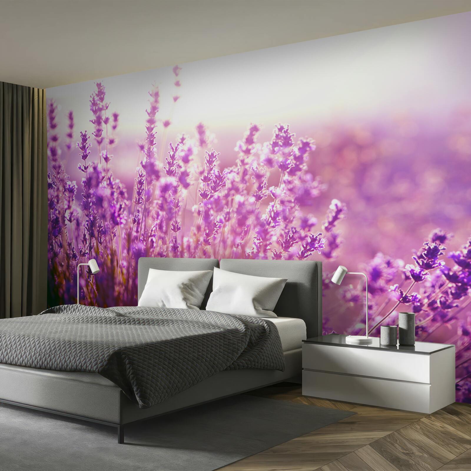 Fotobehang lavendelbloemen bij zonsopgang