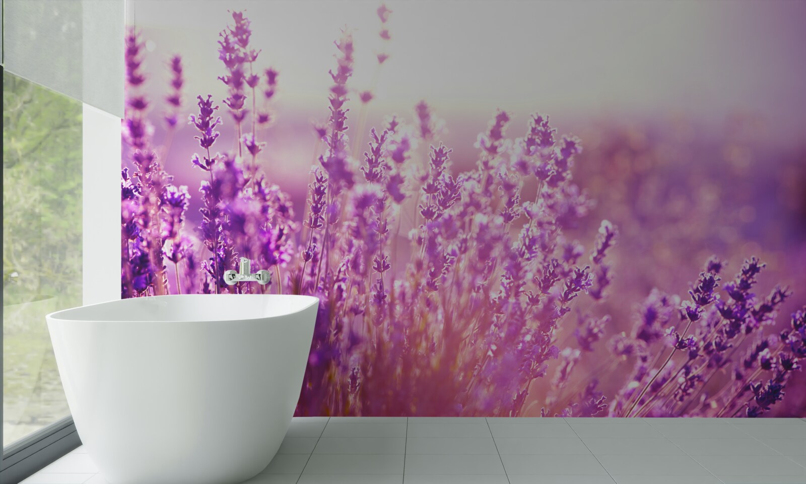 Fotobehang lavendelbloemen bij zonsopgang