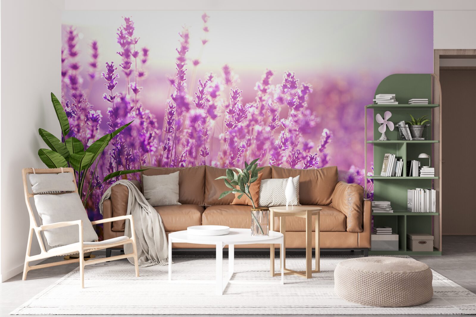 Fotobehang lavendelbloemen bij zonsopgang