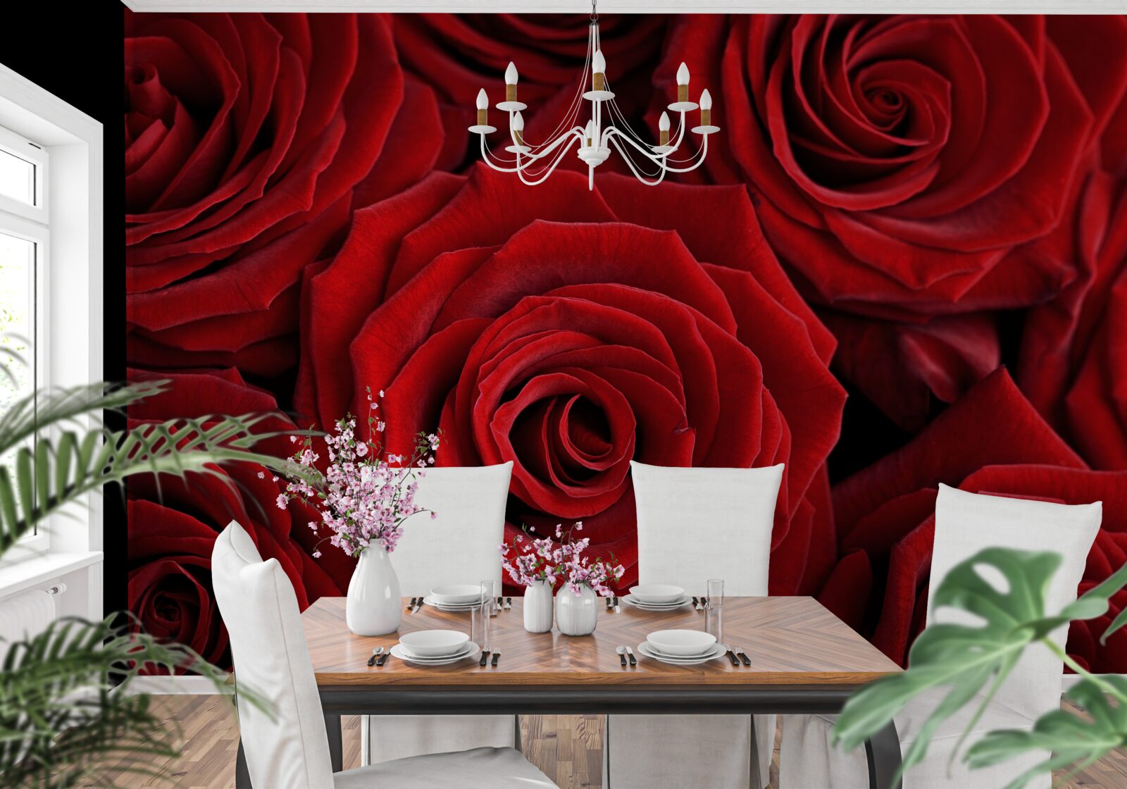 Fotobehang samenvatting van traditionele rode rozen