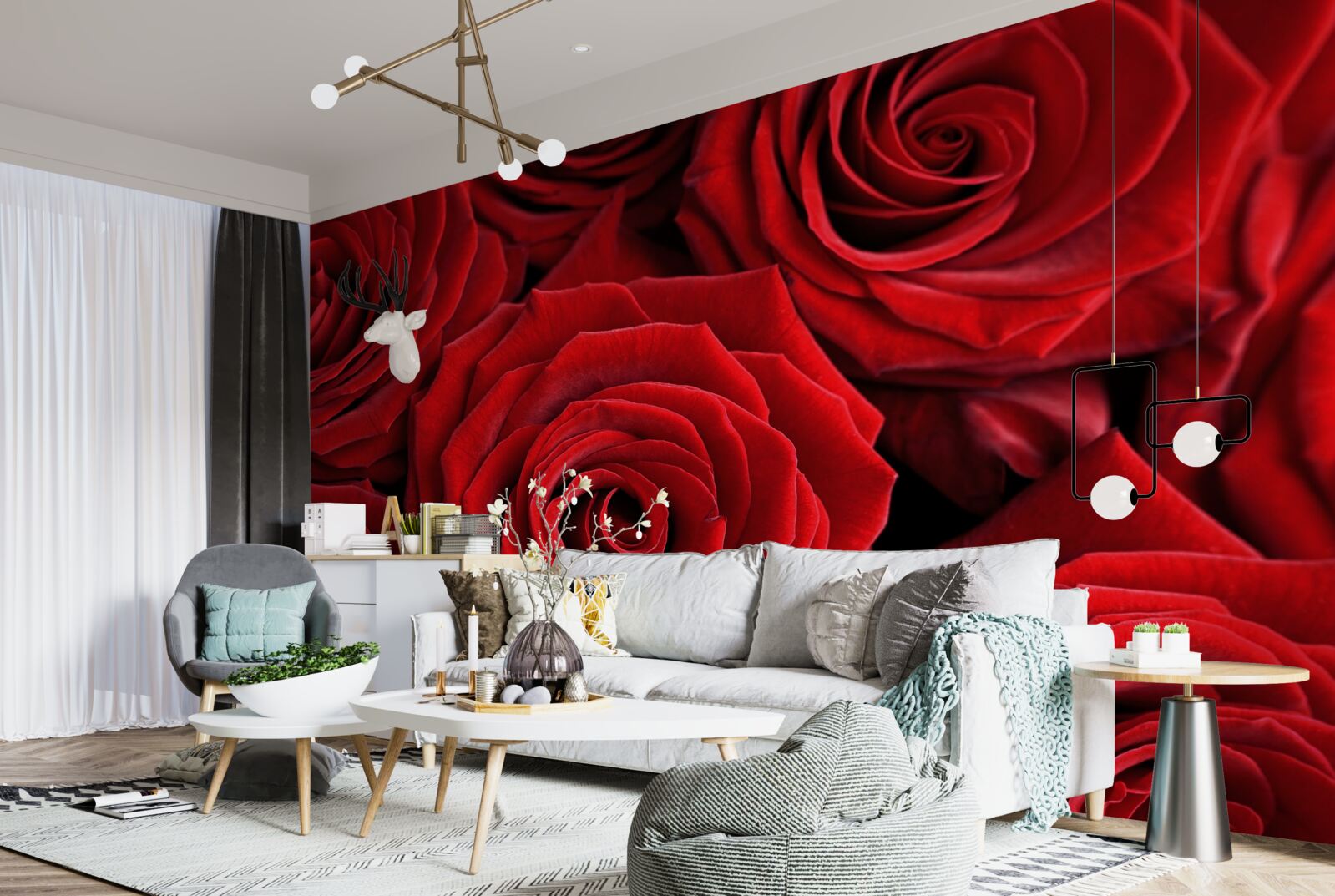 Fotobehang samenvatting van traditionele rode rozen